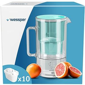 WESSPER 3-in-1 glazen karaf met filtersysteem, 10 waterfilterpatronen, mint