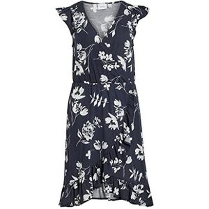 Vila Vimooney S/S Wrap Flounce Dress /1/Ka Jurk voor dames, Marineblauw/Aop-Blazer: witte bloemen