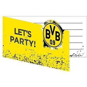 Amscan 8 BVB uitnodigingskaarten met envelop 13,9 x 8 cm - Borussia Dortmund - voetbal party fan verjaardag - 9908534