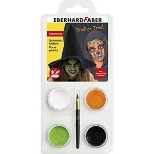 Eberhard Faber 579029 Make-upschilderset heks en pompoen met 4 kleuren, penseel en handleiding (mogelijk niet beschikbaar in het Nederlands), wateroplosbaar, sneldrogend, make-upset voor kinderen voor het schilderen van gezichten