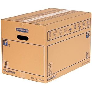 Fellowes 6207301 SmoothMove verhuisdozen van karton met handgrepen, 67 liter, zeer robuust, tot 4 gestapelde dozen, 35 x 35 x 55 cm (10 stuks)