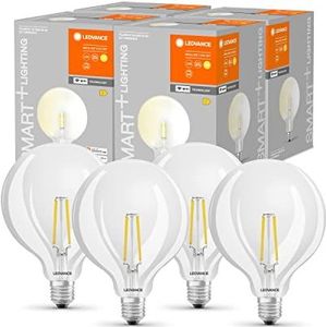 LEDVANCE Intelligente LED-lamp met WiFi-technologie, E27-fitting, dimbaar, warm wit (2400 K), vervangt 60 W, SMART+ WiFi Globe Edison dimbaar, 4 stuks