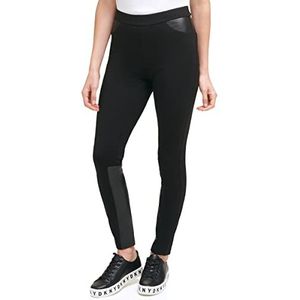 DKNY PU-trui op skinny broek met elastische tailleband en kunstleer, trims broek voor dames, zwart.