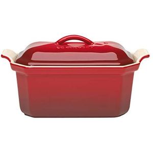 Le Creuset Terrine rechthoekig, met pers, 16 x 11 cm, keramiek, kers, 91008406064000