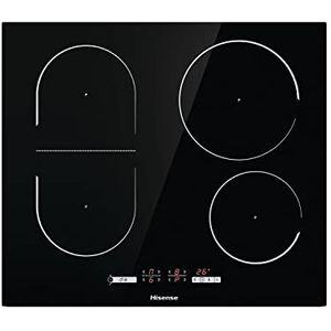 Hisense I6433C7 Table de cuisson à induction 4 zones de cuisson avec fonction Bridge, fonction Power Boost, minuterie de cuisson, noir, 595 x 58 x 520 mm