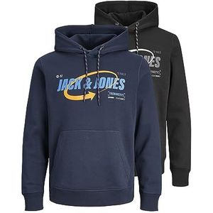 JACK & JONES Jcoblack Hoodie Ch 2pk Mp Sweatshirt met capuchon voor heren, Zwart/Navy Blauw
