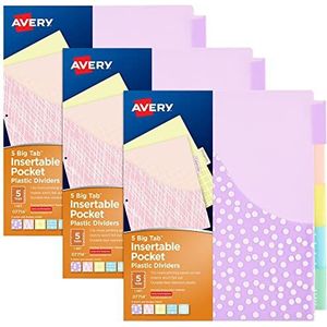 Avery Big Tab 11255 tabbladen voor 3-ringmappen, 5 tabbladen, verschillende patronen, 3 stuks