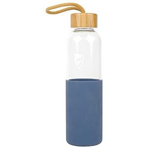 Birambeau - Glazen fles, 550 ml, waterfles van glas, herbruikbare drinkfles, beschermhoes van siliconen, blauw