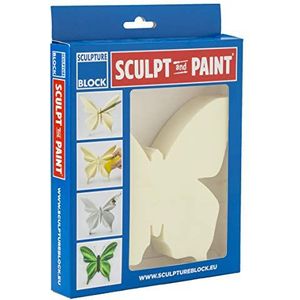 Sculpture Block SP 101 Sculpt and Paint Serie, hardschuimblok met vlindermotief voor vormgeving en werk, 16 cm x 18 cm x 3 cm, wit
