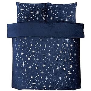 Sleepdown Beddengoedset van fleece met sterren, 200 x 200 cm, marineblauw