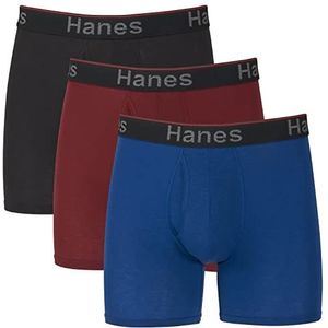 Hanes - Set van 3 Comfort Flex Fit boxershorts met steunzakken voor heren, regular fit en lang, standaard pijpen, blauw/rood/zwart, M, Verschillende kleuren.