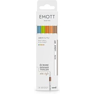 Emott Uni Ball - Uni Mitsubishi Pencil - zakje met 5 natuurlijke kleuren - om te schrijven, te tekenen, tracker met stijl! - fijne punt 0,4 mm - groen, zakblauw, beige, oranje, zalmroze