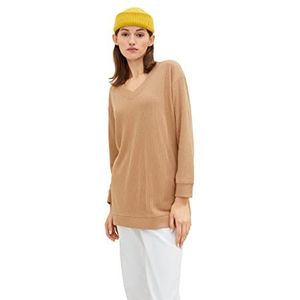 TOM TAILOR Denim Dames sweatshirt lange stijl met geribbelde structuur, 30729 - Cinnamon Brown