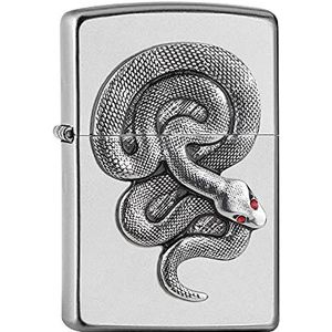 ZIPPO - Snake embleem, satijn chroom – stormaansteker, navulbaar, in geschenkdoos