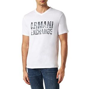 Armani Exchange T-shirt en tissu durable pour homme, coupe droite, logo imprimé, col en V, blanc, XXL