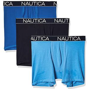 Nautica Klassieke boxershorts voor heren, in verpakking van 3 stuks, van stretch katoen, Peacoat/Sea Kobalt/Aero Blauw