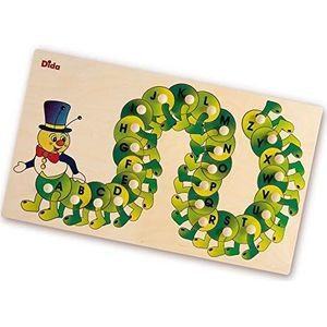 Dida - Alfabeto Bruco Puzzel – inbouwkaarten met praktische knoppen en plezier bij het Engelse affabet door de verbinding van hoofdletters en kleine letters