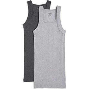 2(x) ist Essential Cotton Square Cut Tanks voor heren, 2 stuks, antraciet/grijs gemêleerd