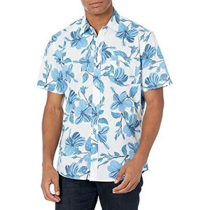 Amazon Essentials Bedrukt overhemd met korte mouwen voor heren, klassieke pasvorm, blauwe bloemenprint, maat XL