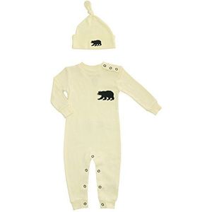 Hatley Coverall & Hat-Natural Little Bear Bum Pyjama, uniseks, baby, ecru (crème), maat 12 maanden (fabrieksmaat: 6-12 maanden), Ecru (Cream)