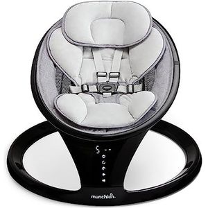 Munchkin Elektrische babywipstoel, Bluetooth schommelstoel voor baby's, babyschommel en zachte springstoel, hangmat voor pasgeborenen, rustgevende draagbare stoel met beweging en geluiden, grijs/zwart