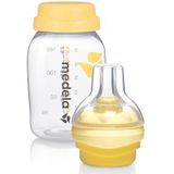 Medela Calma BPA-vrije speen met fles van 150 ml – voor de hele borstvoedingsperiode – ondersteunt het natuurlijke voedingsgedrag van de baby – met een vries- en koelkastbestendige fles