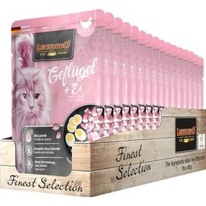 LEONARDO Vershoudzakjes [16 x 85 g gevogelte + ei] | natvoer zonder granen voor katten | compleet nat voer in afzonderlijke zak