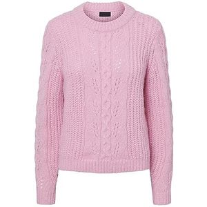 PIECES Pcassandra LS O-Neck Knit BF BC Pull Femme, Begonia Rose., XS