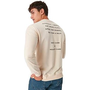 Trendyol Sweatshirt met ronde hals en standaard slogan heren trainingspak (1 stuk), Beige