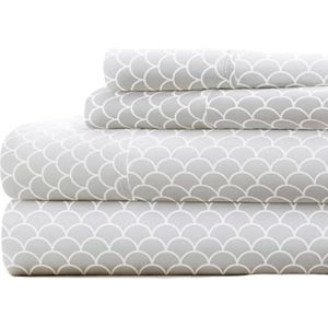 Linen Market 4-delige beddengoedset voor queensize bed (grijze sint-jakobsschelpen) - slaap beter dan ooit met deze ultrazachte en verfrissende lakens voor je queensize bed - diepe zak voor