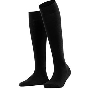 FALKE Softmerino lange sokken voor dames, ademend, klimaatregulerend, geurremmend, wol, katoen, hoog, dun, effen, elegant, platte naad met warme tenen, 1 paar, Zwart 3009