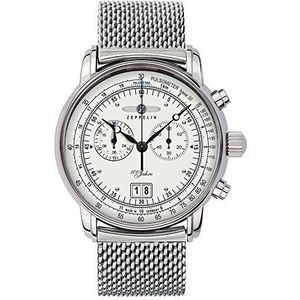 Zeppelin Watches - 7690M1 – herenhorloge – kwarts analoog – armband roestvrij staal, wit, armband, Wit., armband