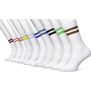 ONLY & SONS ONSRODY 10 paar tennissokken met 3 strepen, wit/details: strepen in gemengde kleuren, eenheidsmaat, Wit: details: strepen in gemengde kleuren