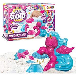 CRAZE MAGIC SAND Eenhoorn-set, kinetisch zand met glitter, 600 g, knutselset voor kinderen met boetseerzand en eenhoornvormen, driekleurige eenhoorn