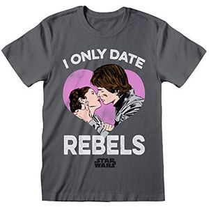 Star Wars Only Date Rebels Dames T-shirt Boyfriend | Officieel product | S-XXL geschenken Star Wars Baggy Loose Oversize verjaardagscadeau voor moeders, Houtskool