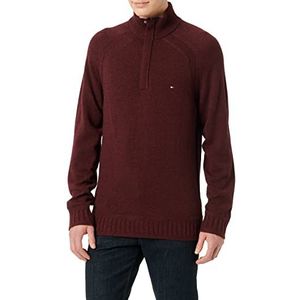 Tommy Hilfiger Multi Htr lamswol Zip Mock pullover heren, Deep Red Heather