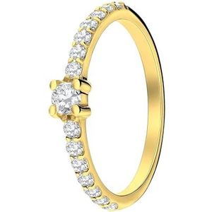Lucardi Dames Zilveren Goud Plated Ring met Zirkoniastenen - Ring - 925 Zilver - Goudkleurig - 19,50/62 mm, zilverkleurig, Zirkonia
