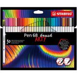 Premium viltstift met penseelpunt voor variabele lijndiktes - STABILO Pen 68 brush - ARTY - 30 stuks etui - met 30 verschillende kleuren
