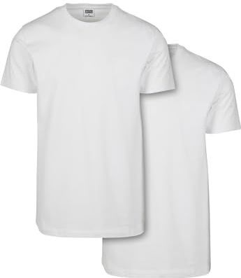 Urban Classics Set van 2 basic T-shirts met korte mouwen in 2 stuks oversized streetwear tops voor heren, vele kleuren, S-5XL, wit/wit