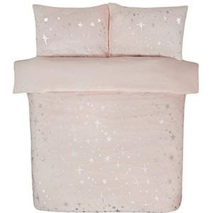 Sleepdown Verspreide sterren luxe folie fleece blush roze effen omgekeerd warm, zacht, gezellig dekbedovertrek dekbed beddengoed set met kussenslopen - dubbel (200 cm x 200 cm)