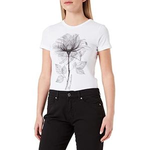 Love Moschino Bedrukt dames T-shirt met bloemen, Witte optiek
