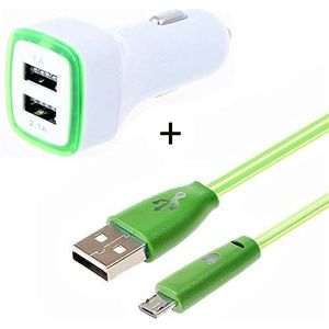 Shot Case - Autolader voor controller Xbox One smartphone micro-USB (Smiley-kabel + dubbele LED-adapter voor sigarettenaansteker) Android (kleur: Groen)