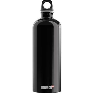 SIGG Traveller Herbruikbare waterfles, zwart (1 l), luchtdichte fles zonder schadelijke stoffen, ultralichte aluminium fles, schroefsluiting