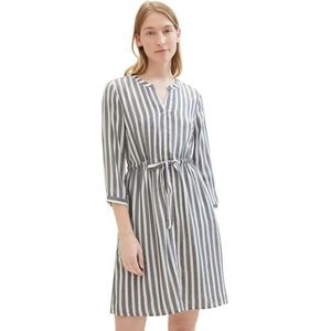TOM TAILOR Damesjurk met strepen en ceintuur om te binden, 26940 - Gebroken wit marineblauw met verticale strepen, 48