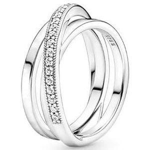 TOFBS Damesring, drie gevlochten zirkonia, 925 zilver, kubische zirkonia, ring, verjaardag, belofte, verloving, bruidssieraden, ring met diamant, voor vrouwen en meisjes, Sterling zilver, Geen