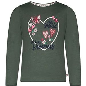 Salt & Pepper Shirt met lange mouwen voor meisjes met borduurwerk hart en pailletten, hemd voor jongens, olijf, 116-122, Olijvenmix