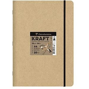 Clairefontaine 975938C Kraft Nature Schetsboek DIN A4 21 x 29,7 cm, geniet, 20 vellen 115 g, ideaal voor multitechnische technieken, 1 schetsboek