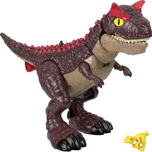 Imaginext Jurassic World Dinosaurusfiguur Carnotaurus schoppenaanval 28 cm met babyvelociraptor, 2 speelelementen, speelgoed voor kinderen, vanaf 3 jaar, HML42