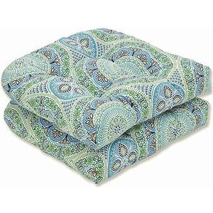 Pillow Perfect Delancey Lagoon stoelkussen, wilgenvlechtwerk, blauw, 2 stuks