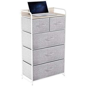 YITAHOME Stoffen commode met 5 laden, opbergtoren met grote capaciteit, opbergeenheid voor slaapkamer, woonkamer en kasten, robuust stalen frame, houten bovenkant en stoffen bakken